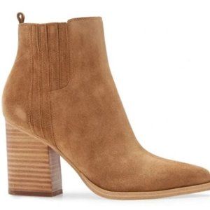 MARC FISHER LTD Cognac Suede Leather OSHAY Point Toe Shaft Bootie Boot